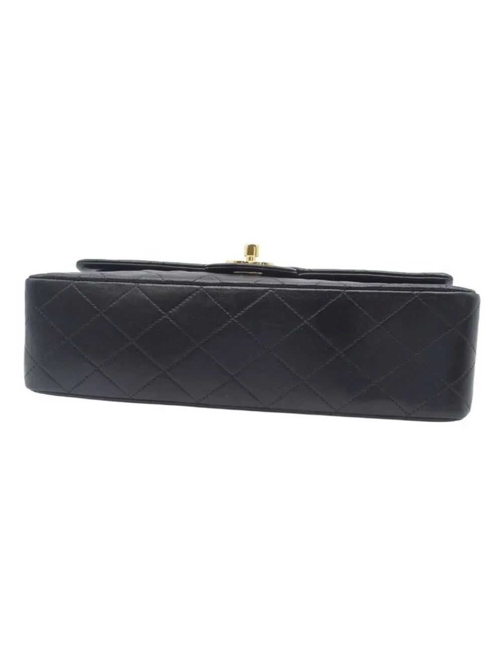 Chanel Shoulder Bag Quilted Double Flap Chain 25 Black Gold Lambskin